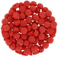 Czech 2-hole Cabochon kralen 6mm Opaque Red Matted